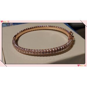 Stunning 18K Rose Gold Plate Pave Diamond Simulant Bangle Bracelet